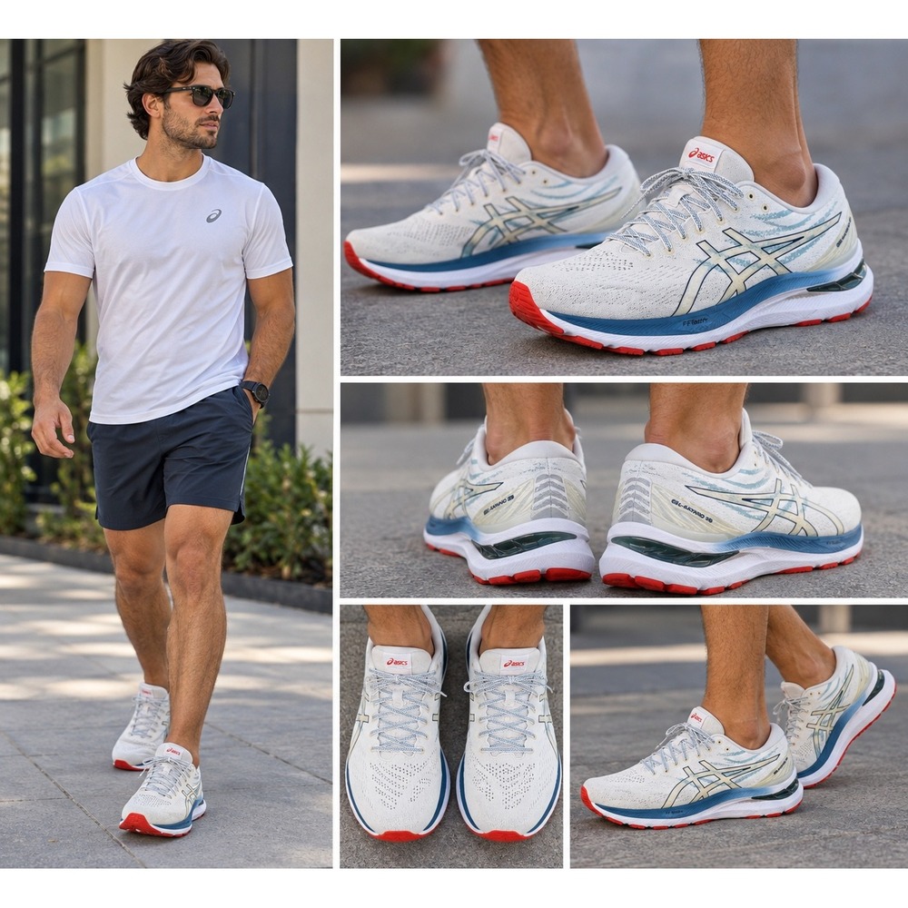 ASICS Gel-Kayano 28 Men's Size 13 White Blue Red Running Shoes FF Blast+
